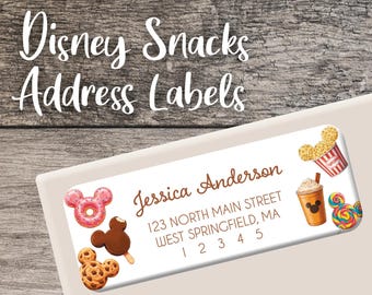 Disney Snacks Return Address Labels, Mickey Bar Personalized Address Label, Printed Custom Sheet, Disney Wedding Sticker Disney Sweets Donut