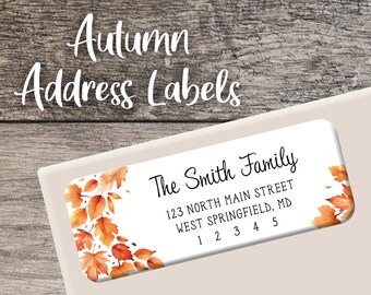 Autumn Return Address Labels, Fall Leaves Labels, Personalized Address Label, Custom Label Sheet, Digital or Printed Label Foliage Wedding