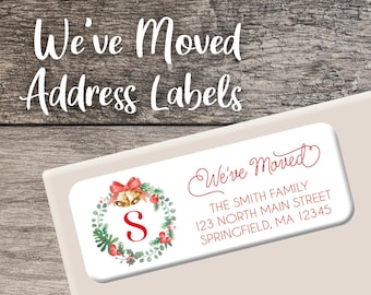 We've Moved Return Address Labels 002 Christmas Label Personalized Address Label Custom Digital Printed Holiday Winter Wreath We have moved