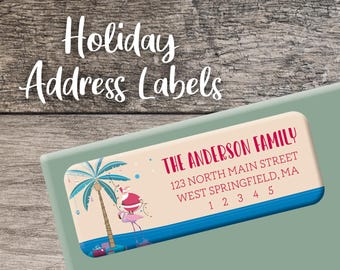 Tropical Santa Palm Tree Return Address Label Holiday Personalized Address Label Custom Digital Printed Christmas Address Sticker