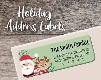 Santa and Friends Return Address Label Holiday Personalized Address Label Custom Digital Printed Christmas Address Sticker Reindeer Snowman