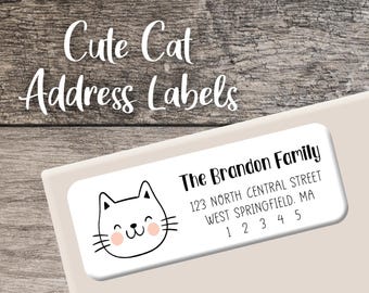 Cute Cat Return Address Labels 005, Cat Personalized Address Label, Printed Custom Sheet Kitten Sticker Kitty Cat Owner Gift, Cat Sticker