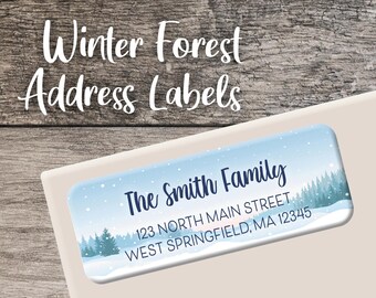 Winter Forest Return Address Labels Snowy Forest Label Personalized Address Label Custom Digital or Printed Wilderness Winter Pine Trees