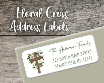 120 self-sticking labels with FREE U.S Religious Baptism Holy Communion Shipping Cross with Leaves Return Address Labels