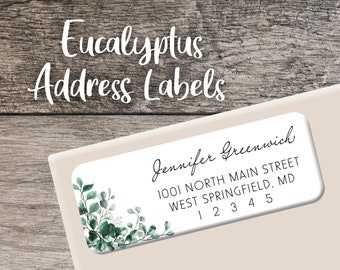Eucalyptus Return Address Labels 002 Watercolor Greenery Label Personalized Address Label Custom Digital or Printed Elegant Green Branches