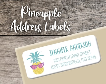 Pineapple Return Address Labels 002 Personalized Address Label Tropical Label Custom Digital or Printed Hawaiian Printable Label Sunglasses