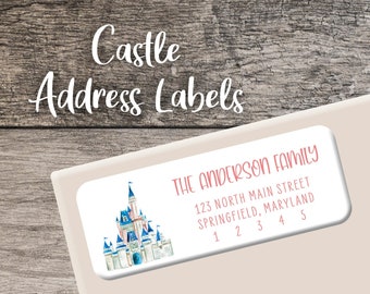 Castle Return Address Labels, Personalized Address Label, Printed Custom Sheet, Disney Wedding, Magical Sticker