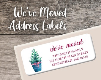 We've Moved Return Address Labels Christmas Label Personalized Address Label Custom Digital Printed Holiday Watercolor Tree We have moved
