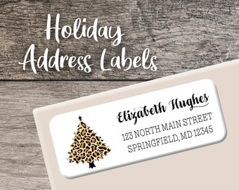 Leopard Print Return Address Labels, Winter Label Personalized Address Label, Custom Sheet, Digital Printed, Christmas Animal Print, Holiday