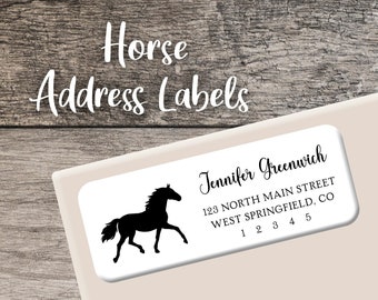 Horse Return Address Labels 004, Equestrian Personalized Address Label, Custom Horse Sticker Digital or Printed, Farm Barn Sketch Silhouette