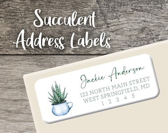 Succulent Return Address Labels 001 Watercolor Cactus Label Personalized Address Label Custom Digital or Printed Greenery Potted Plant