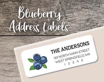 Blueberry Return Address Labels 011 Personalized Address Label Custom Digital Printed Wedding Shower Bridal Baby Summer Blueberries Sticker