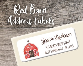 Red Barn Return Address Labels Watercolor Rustic Barn Label Personalized Sticker Custom Country Digital Printed Farm Animal Farmhouse