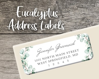 Eucalyptus Return Address Labels 003 Watercolor Greenery Label Personalized Address Label Custom Digital or Printed Elegant Green Branches
