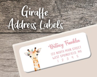 Giraffe Return Address Labels 003, Giraffe Label Personalized Address Label, Custom Sheet, Digital or Printed, Zoo Animals, Safari Animals