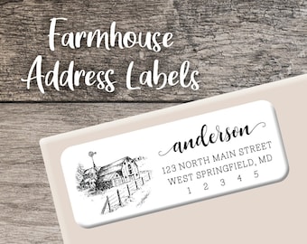 Farmhouse Return Address Labels 001 Rustic Barn Label Personalized Sticker Custom Country Digital Printed Christmas Holiday Farm Woods
