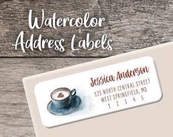 Coffee Cup Return Address Labels 004 Coffee Lover Label Personalized Address Label Custom Digital or Printed Coffee Beans Latte Sticker