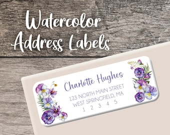 Pansy Return Address Labels 017 Spring Flowers Label Personalized Address Label Custom Digital or Printed Purple Pansies Floral Sticker