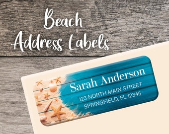 Beach Return Address Labels 006 Beach Shells Personalized Address Label Custom Sheet Digital Printed Tropical Ocean Sand Wedding Shower