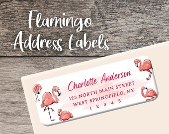 Flamingo Return Address Labels 004 Watercolor Label Personalized Address Label Custom Digital Printed Pink Tropical Bird