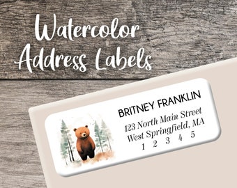 Bear Return Address Labels, Grizzly Label Personalized Address Label, Custom Sheet, Digital or Printed, Woodland Animals, Forest Animals
