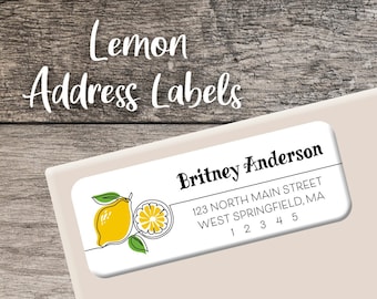 Lemon Return Address Labels 010 Citrus Label Personalized Address Label Custom Digital or Printed Fruit Wedding Shower Bridal Baby Summer