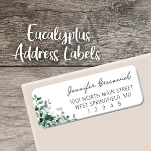 Eucalyptus Return Address Labels 002 Watercolor Greenery Label Personalized Address Label Custom Digital or Printed Elegant Green Branches