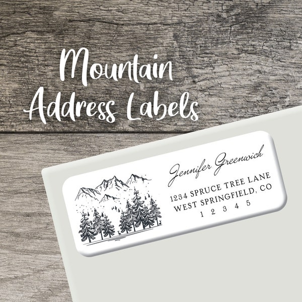 Mountain Return Address Labels 001 Forest Label Personalized Address Label Custom Digital or Printed Wilderness Deer Winter Pine Trees