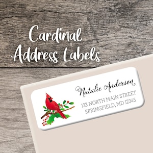 Cardinal Return Address Label 002, Christmas Personalized Address Label, Custom Label Sheet, Digital Printed, Holiday Red Cardinal Birds