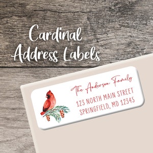 Cardinal Return Address Label 003, Christmas Personalized Address Label, Custom Label Sheet, Digital Printed, Holiday Red Cardinal Birds