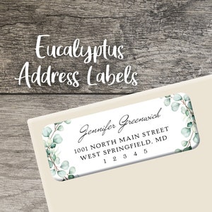 Eucalyptus Return Address Labels 003 Watercolor Greenery Label Personalized Address Label Custom Digital or Printed Elegant Green Branches