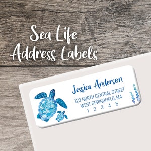 Sea Turtle Return Address Labels, Ocean Watercolor Label, Personalized Address Label, Custom Digital or Printed, Sea Life, Beach, Underwater
