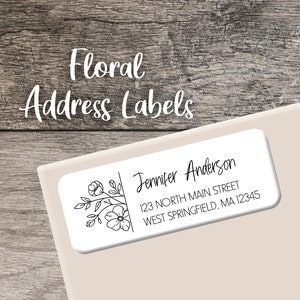 Flower Return Address Labels 006 Spring Flowers Label Personalized Address Label Custom Digital or Printed Black and White Floral Sticker