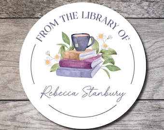 Personalized Bookplates, Custom Book Label Sticker, Personalized Bookplate Books with Flowers, Custom Digital or Printed Label, Book Gift