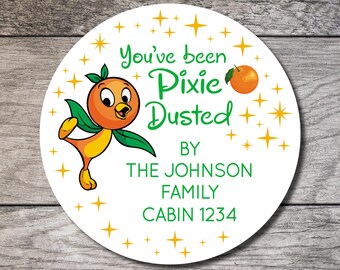 You've Been Pixie Dusted Sticker, Orange Bird Circle Labels, Disney Wedding, Personalized Cruise Sticker, Pixie Dust Thank You Favor Custom