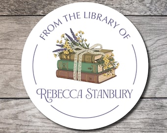 Personalized Bookplates 004, Custom Book Label Sticker, Personalized Bookplate Books with Flowers, Custom Digital or Printed Label Book Gift