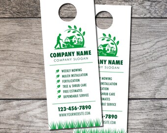 Lawn Care Door Hangers 005, Landscaping Card, Personalized Door Hanger, 3.5" by 8.5" Business Hanger, Full Color Tag Digital File or Printed