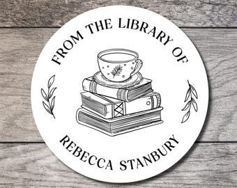 Personalized Bookplates, Custom Kraft Book Label Sticker, Personalized Books with Coffee, Custom Digital or Printed Label, Book Gift