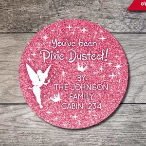 You've Been Pixie Dusted Sticker, Pink Tinker Bell Circle Labels, Disney Wedding, Personalized Fairy Pixie Dust Princess Thank You Favor