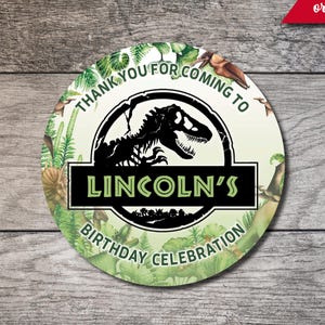 Jurassic World Favor Sticker, Jurassic Park Party Circle Label, Birthday Favor Label, Custom Digital or Printed Dinosaur Thank You Sticker