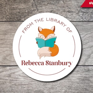 Personalized Bookplates, Custom Book Label Sticker, Personalized Bookplate Books with Fox, Custom Digital or Printed Label, Book Gift