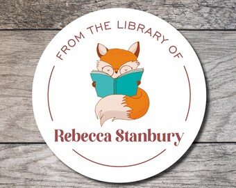 Personalized Bookplates, Custom Book Label Sticker, Personalized Bookplate Books with Fox, Custom Digital or Printed Label, Book Gift