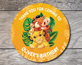 Lion King Thank You Sticker, Lion King Circle Labels, Lion King Birthday, Personalized Fairy Sticker, Simba Thank You Favor Custom Sticker
