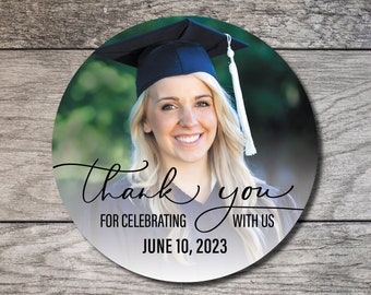 Graduation Favor Stickers, Photo Graduation Personalized Circle Label, 2023 Favor Label, Custom Digital or Printed Thank You, Grad Party