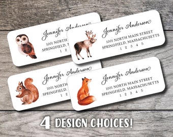 Woodland Animals Return Address Labels 001, Custom Personalized Label Owl Label Sheets Digital Print from Home, Printable Label Squirrel Fox