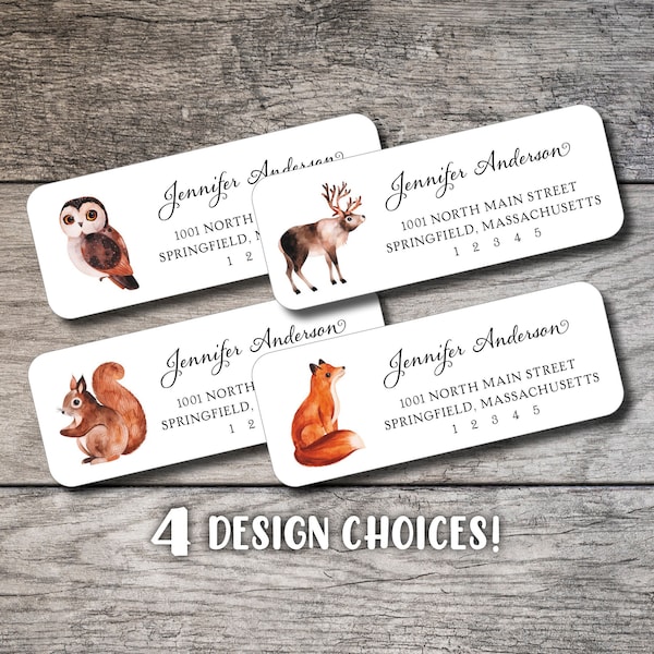 Woodland Animals Return Address Labels 001, Custom Personalized Label Owl Label Sheets Digital Print from Home, Printable Label Squirrel Fox