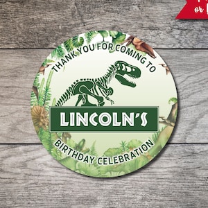 Jurassic Party Favor Sticker, Jurassic Personalized Circle Label, Birthday Favor Label, Custom Digital or Printed Thank You Sticker Dinosaur