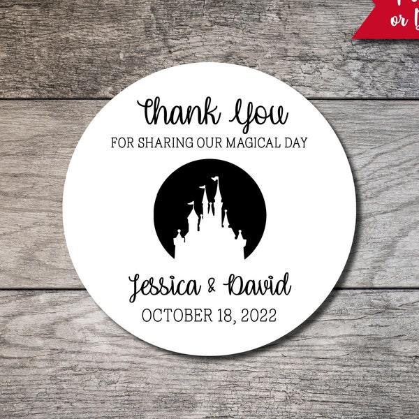 Castle Favor Stickers, Magical Wedding Personalized Circle Label, Cinderella Castle Favor Label, Custom Digital or Printed Thank You Sticker