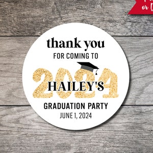 Graduation Favor Stickers, Graduation Personalized Circle Label, 2024 Favor Label, Custom Digital or Printed Thank You Sticker, Grad Party image 1