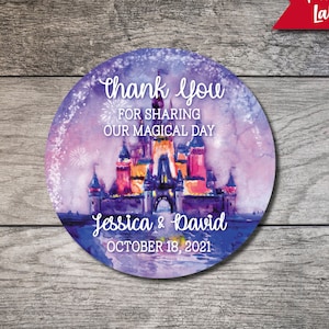 Magical Castle Favor Stickers, Wedding Personalized Circle Label, Favor Label, Custom Printed Thank You Sticker Cinderella Castle